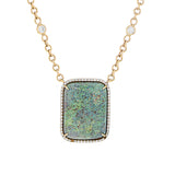 14k Green Opal and Diamond Pendant on Bezel Diamond Cable Chain - One of a Kind