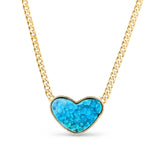 14K Chrysocolla Druzy Heart Pendant on Cuban Curb Chain "One of a Kind"