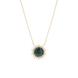 14k Green Mica & Diamond Sun Pendant on Cable Chain - One of a Kind