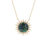 14k Green Mica & Diamond Sun Pendant on Cable Chain - One of a Kind