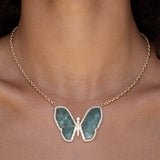 14k Green Tourmaline Diamond Butterfly Chain Necklace "One of a Kind"
