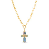 14k Indonesian Opal Diamond Cross Pendant on Soho Chain Necklace "One of a Kind"