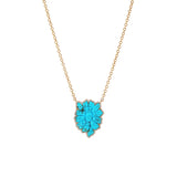 14k Turquoise & Diamond Carved Flower 0n Cable Chain - One of a Kind