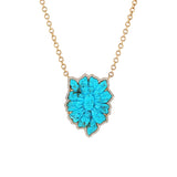 14k Turquoise & Diamond Carved Flower 0n Cable Chain - One of a Kind