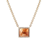 14k Peach Tourmaline and Diamond Square Pendnat on Cable Chain - One of a Kind