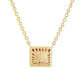14k Peach Tourmaline and Diamond Square Pendnat on Cable Chain - One of a Kind