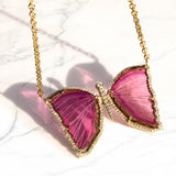 14K Pink Tourmaline Diamond Butterfly on Cable Chain Necklace "One of a Kind"