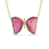14K Pink Tourmaline Diamond Butterfly on Cable Chain Necklace "One of a Kind"
