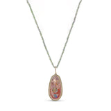 14k Mexican Fire Opal with Sapphire and Diamond Halo on Sapphire Necklace "One of a Kind"