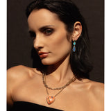 14k Heart Shaped Mexican Fire Opal Pendant on Cable Chain Necklace - One of a Kind