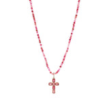 14k Pink Tourmaline Bezel Set Cross Pendant on Pink Tourmaline Necklace - One of a Kind