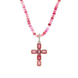 14k Pink Tourmaline Bezel Set Cross Pendant on Pink Tourmaline Necklace - One of a Kind