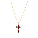 14k Garnet Bezel Set Cross Pendant on Ball Bead Chain - One of a Kind