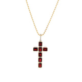 14k Garnet Bezel Set Cross Pendant on Ball Bead Chain - One of a Kind