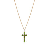 14k Green Tourmaline Bezel Set Cross Pendant on Cable Chain - One of a Kind