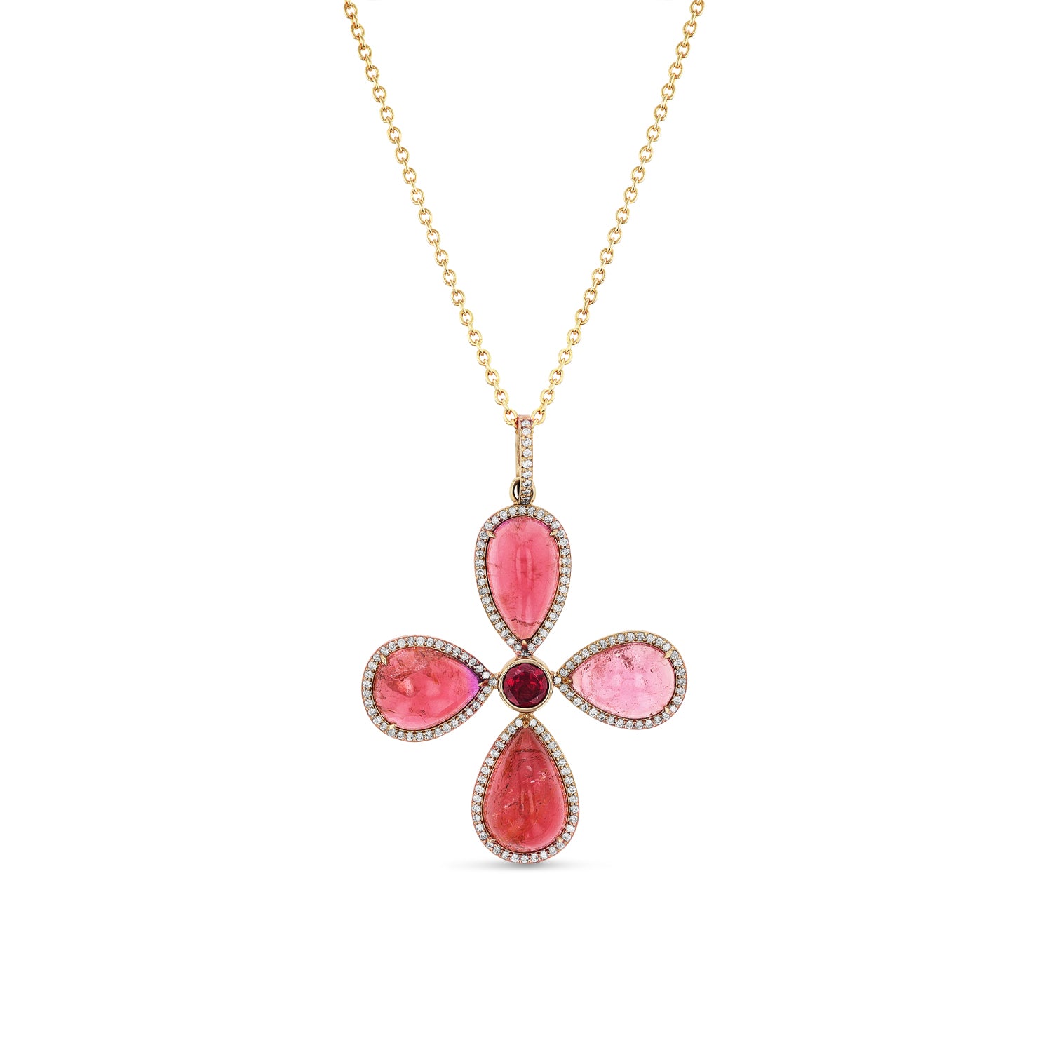 14k Pink Tourmaline & Diamond Cross Pendant - One of a Kind