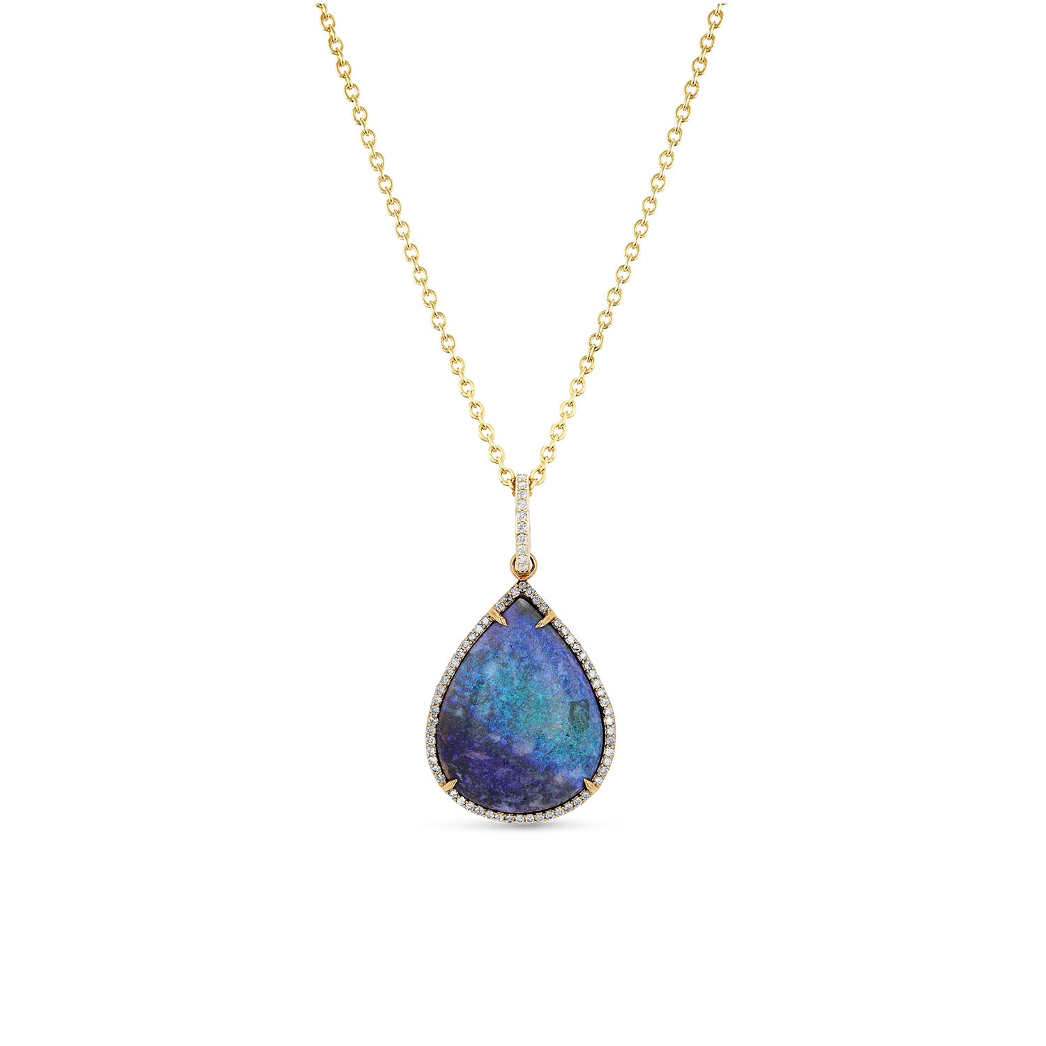 14k Opal and Diamond Teardrop Pendant - One of a Kind