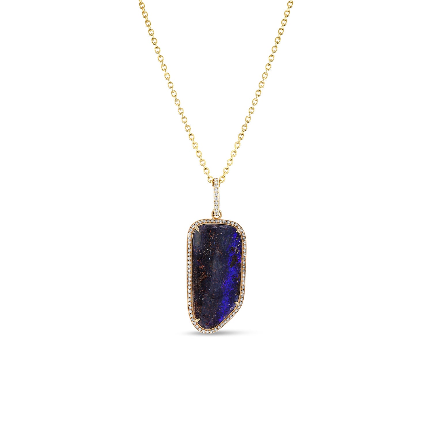 14k Freeform Opal and Diamond Pendant - One of a Kind