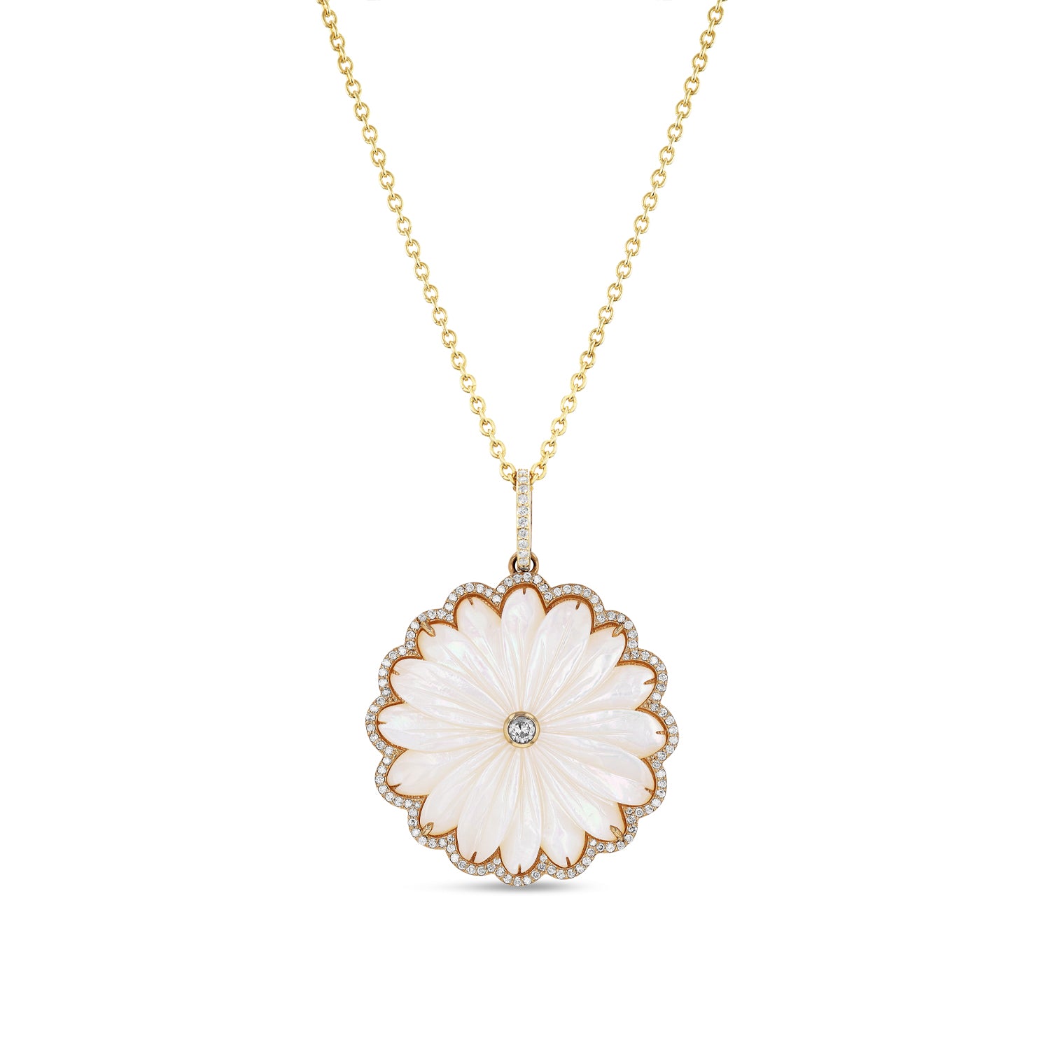 14k Mother of Pearl Carved Flower Pendant - One of a Kind
