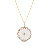 14k Mother of Pearl Carved Flower Pendant - One of a Kind