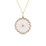 14k Mother of Pearl Carved Flower Pendant - One of a Kind
