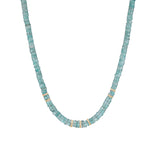 14k Blue Zircon Heishi Beaded Necklace with Diamond Rondelles - One of a Kind