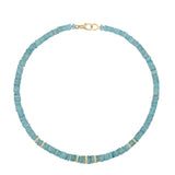 14k Blue Zircon Heishi Beaded Necklace with Diamond Rondelles - One of a Kind
