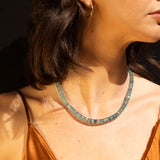 14k Blue Zircon Heishi Beaded Necklace with Diamond Rondelles - One of a Kind