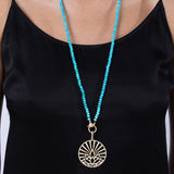 14K Yellow Gold Lotus in the Sun Turquoise Necklace