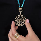 14K Yellow Gold Lotus in the Sun Turquoise Necklace