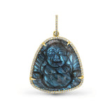 14k Carved Labradorite Sitting Buddha Pendant with Diamond Halo