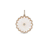 14k Mother of Pearl Carved Flower Pendant - One of a Kind