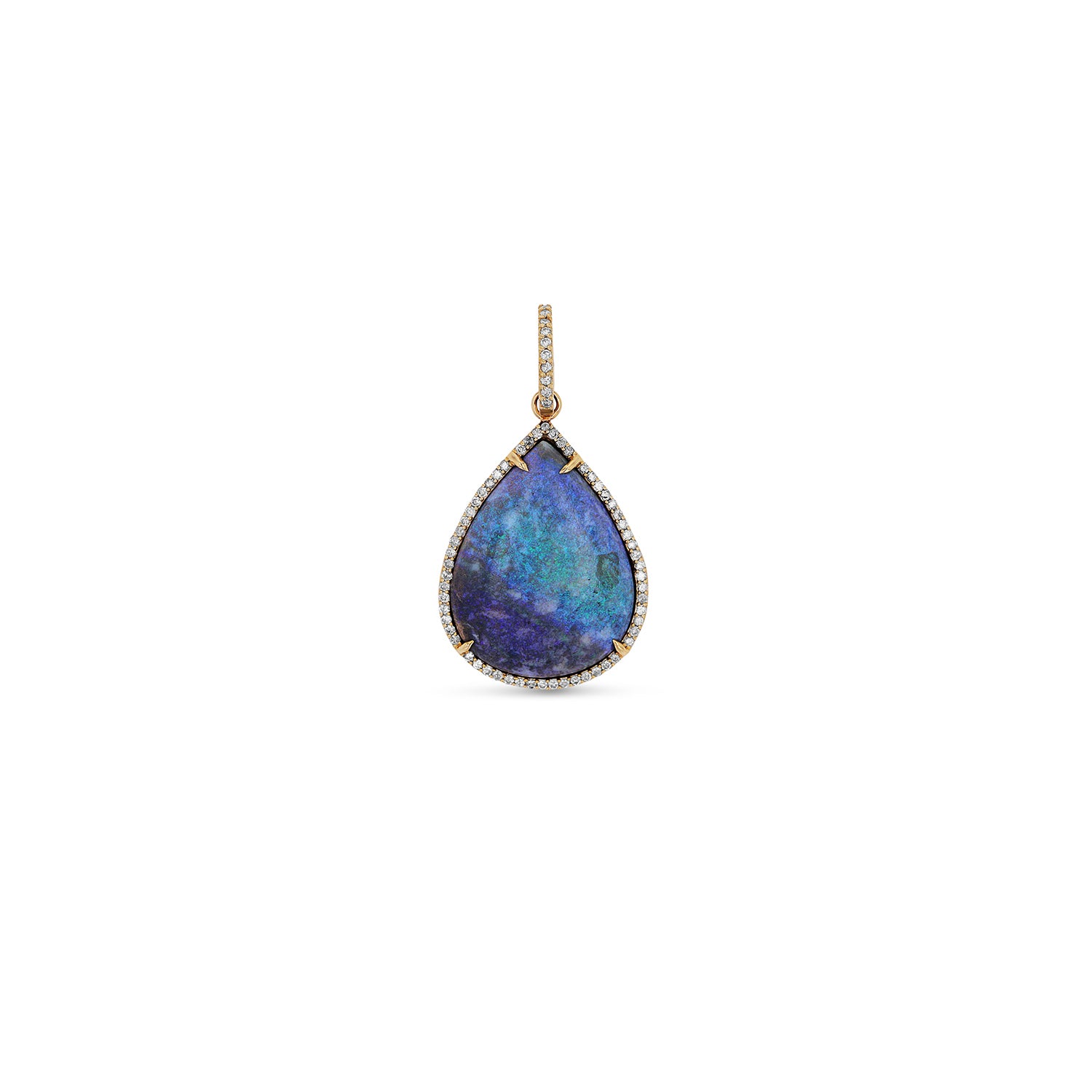 14k Opal and Diamond Teardrop Pendant - One of a Kind