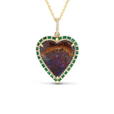 14k Opal Heart with Diamond & Emerald Double Halo - One of a Kind