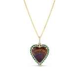 14k Opal Heart with Diamond & Emerald Double Halo - One of a Kind