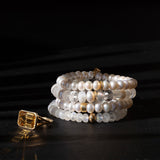 White Pearl Beaded Bracelet with 14k Smooth Rondelle - 8mm