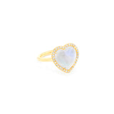 14K Rainbow Moonstone Heart Ring in Diamond Setting