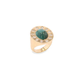 14k Teal Tourmaline Cabochon Ring with Marquis Diamond Flower "One of a Kind"