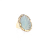 14k Carved Aquamarine and Diamond Scarab Ring "One of a Kind"