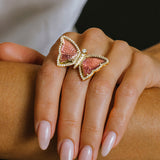 14K Diamond Pink Tourmaline Carved Butterfly Ring