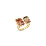 Diamond Halo Bicolor Pink Tourmaline Two Stone Ring - One of a Kind