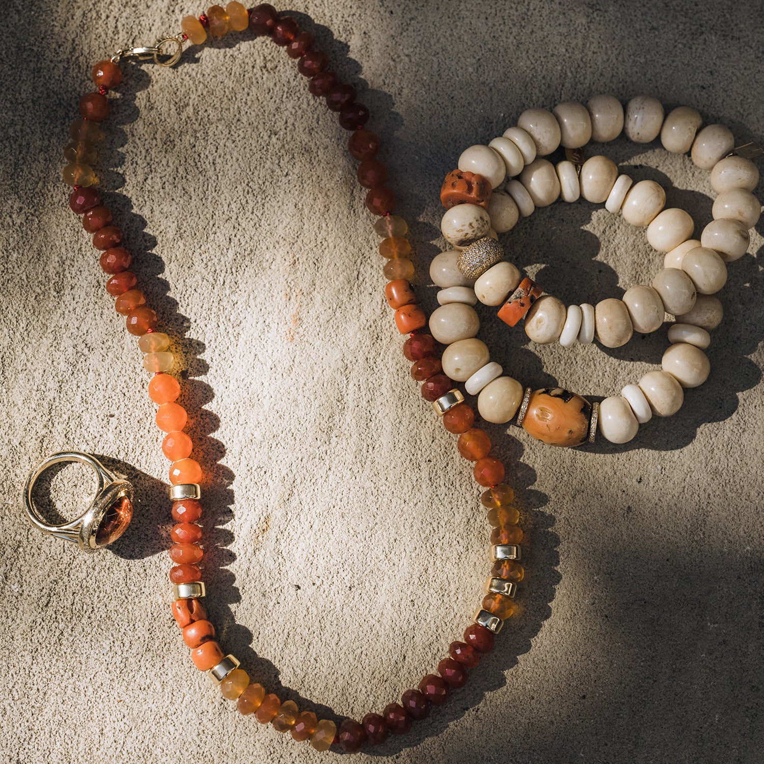 Antique four string coral bracelet with coral cameo in 18K gold closure -  Gallerease