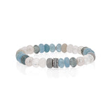 Pearl and Blue Gemstone Mix Bracelet with 3 Diamond Rondelles - 8mm