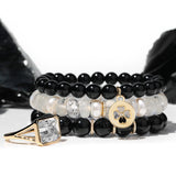 14k Onyx Bracelet with Diamond Rondelles - 10mm