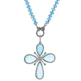 Aquamarine Emerald & Diamond Star Cross Pendant Necklace - 32"