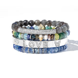 Labradorite Faceted Bead Bracelet with Diamond Bar - 8mm