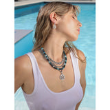 Matin Bleu Mix Beaded Knotted Necklace with 3 Diamond Rondelles - 18"