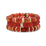 The Blondie Stack - 14k Dark Carnelian, Sunstone & Mexican Opal Bracelets - One of a Kind