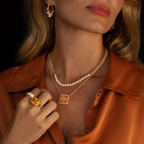 14K Gold Diamond Pebble Cuban Chain Necklace - 16"