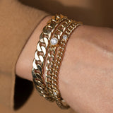 14k Curb Chain Bracelet with Diamond Bezel